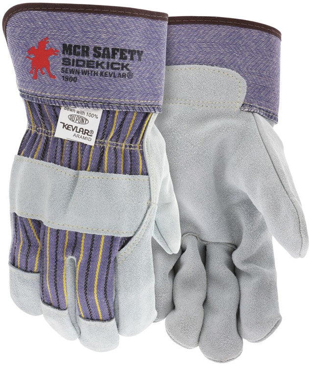 MCR Sidekick® Series Leather Palm Work Gloves - Premium A Grade Split Side S Leather - 2.75 Inch Rubberized Safety Cuff - Sewn with DuPont™ Kevlar® - Box of 12