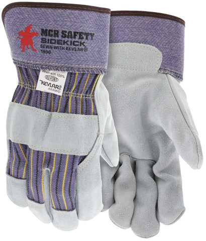 MCR Sidekick® Series Leather Palm Work Gloves - Premium A Grade Split Side S Leather - 2.75 Inch Rubberized Safety Cuff - Sewn with DuPont™ Kevlar® - Box of 12