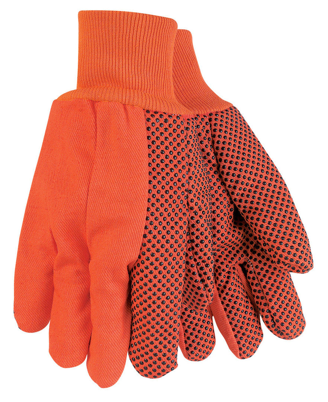 MCR Double Palm Work Gloves - 18 Ounce Cotton Canvas - PVC Dotted Palm, Thumb, and Index Finger - Hi-Vis Orange - Black PVC Dots Provide Greater Grip and Abrasion Resistance - Box of 12