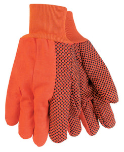 MCR Double Palm Work Gloves - 18 Ounce Cotton Canvas - PVC Dotted Palm, Thumb, and Index Finger - Hi-Vis Orange - Black PVC Dots Provide Greater Grip and Abrasion Resistance - Box of 12