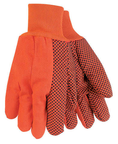 MCR Double Palm Work Gloves - 18 Ounce Cotton Canvas - PVC Dotted Palm, Thumb, and Index Finger - Hi-Vis Orange - Black PVC Dots Provide Greater Grip and Abrasion Resistance - Box of 12