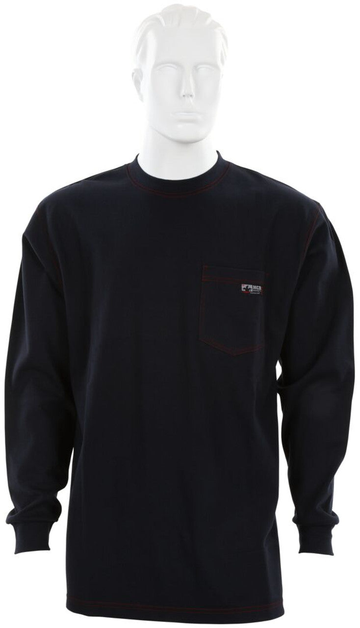 MCR Safety FR Gear - Navy Blue Flame Resistant FR Work Shirts - Lightweight Long Sleeve T-Shirt - Comfortable 100% FR Cotton Fabric - Provides CAT2 Protection