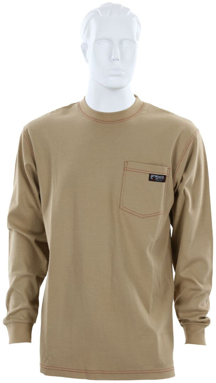MCR Safety FR Gear - Tan Flame Resistant FR Work Shirts - Lightweight Long Sleeve T-Shirt - Comfortable 100% FR Cotton Fabric - Provides CAT2 Protection