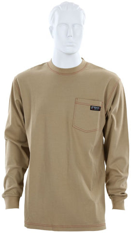 MCR Safety FR Gear - Tan Flame Resistant FR Work Shirts - Lightweight Long Sleeve T-Shirt - Comfortable 100% FR Cotton Fabric - Provides CAT2 Protection