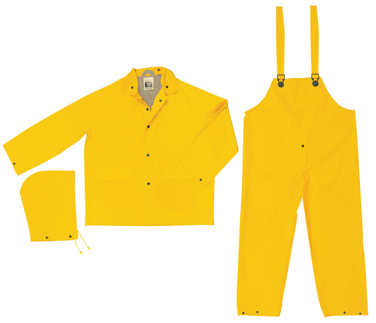MCR Stowaway Series Rain Gear - .25mm PVC / PVC Rainwear - 3 Piece Waterproof Yellow Rain Suit - Rain Jacket, Detachable Hood and Bib Pants