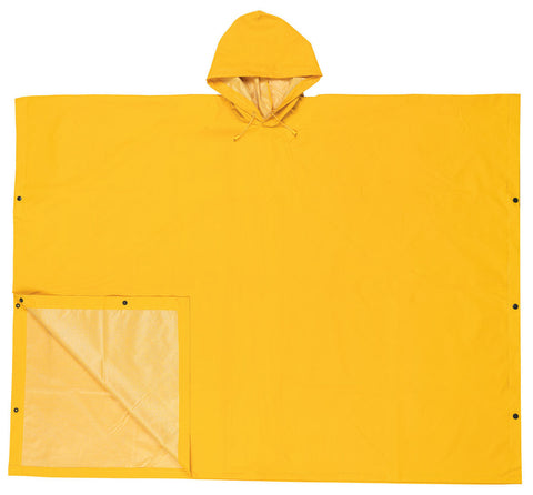 MCR Schooner 2 Series Rain Poncho - .35mm PVC / Polyester Material - One Size - Attached Hood, Side Snap Closure, Yellow - ASTM F903 Tested