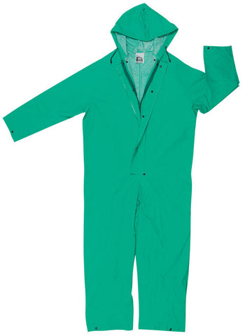 MCR Dominator Series - .35mm PVC / Polyester Green Coverall - Zipper Front with Inner Pant Cuff - Zipper Front Coverall Provides Head to Toe Protection