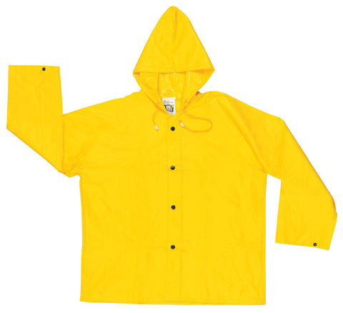 MCR Wizard Series Rain Gear - .28mm PVC / Nylon / PVC Rainwear - Waterproof Yellow Rain Jacket with Attached Hood -ASTM F903 Tested