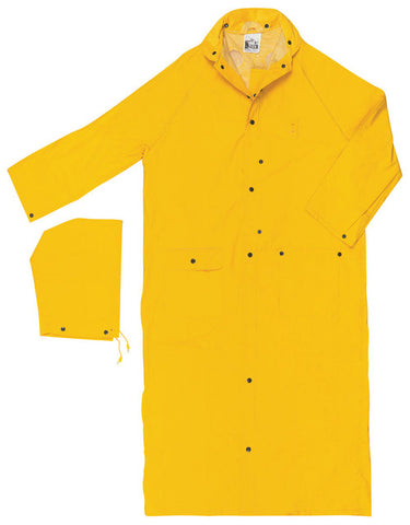 MCR Wizard Series Rain Gear - .28 mm PVC / Nylon / PVC Rainwear - Yellow Waterproof PVC Long Raincoat with Detachable Hood - ASTM F903 Tested