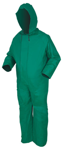 MCR Dominator Series Rain Gear - .42mm PVC / Polyester / PVC Rainwear - 1 Piece Waterproof Green Rain Coverall with Zipper Front Closure - Elastic Inner Sleeves