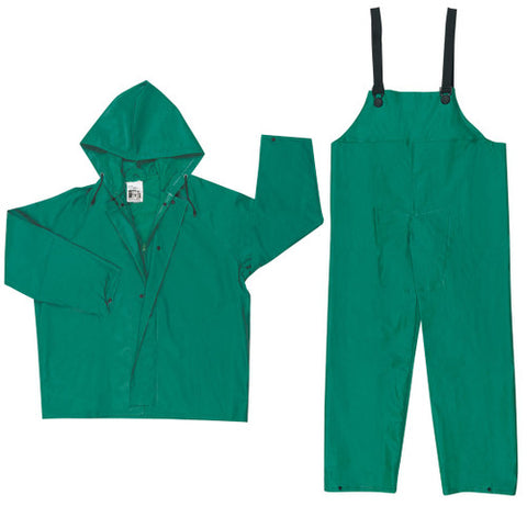 MCR Dominator Series Rain Gear - .42mm PVC / Polyester / PVC Rainwear - 2 Piece Waterproof Green Rain Suit - Jacket with Zipper Front and Bib Pants