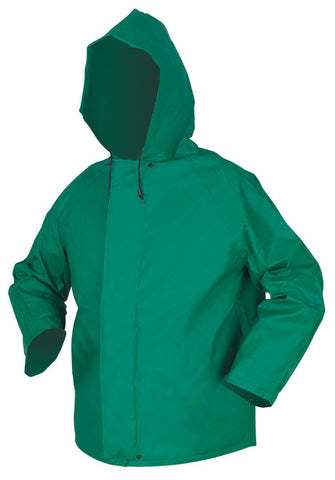 MCR Dominator Series Rain Gear - .42mm PVC / Hi-Tensile Polyester / PVC Rainwear - 1 Piece Waterproof Green Rain Jacket with Zipper Front and Attached Hood