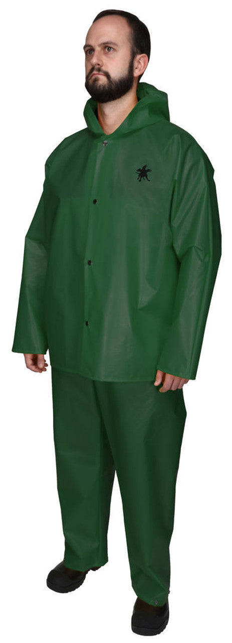 MCR Navigator Series Rain Gear - .25mm TPU / Nylon Rainwear - Waterproof Green Rain Jacket with Attached Hood