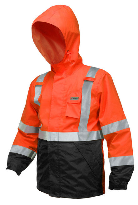 MCR Luminator® Hi-Vis Rain Gear Jacket - Breathable Polyester / PU Hi-Vis Clothing - Zippered Front Closure - Meets ANSI/ISEA 107 2020 Standard - Type R Class 3 Compliant