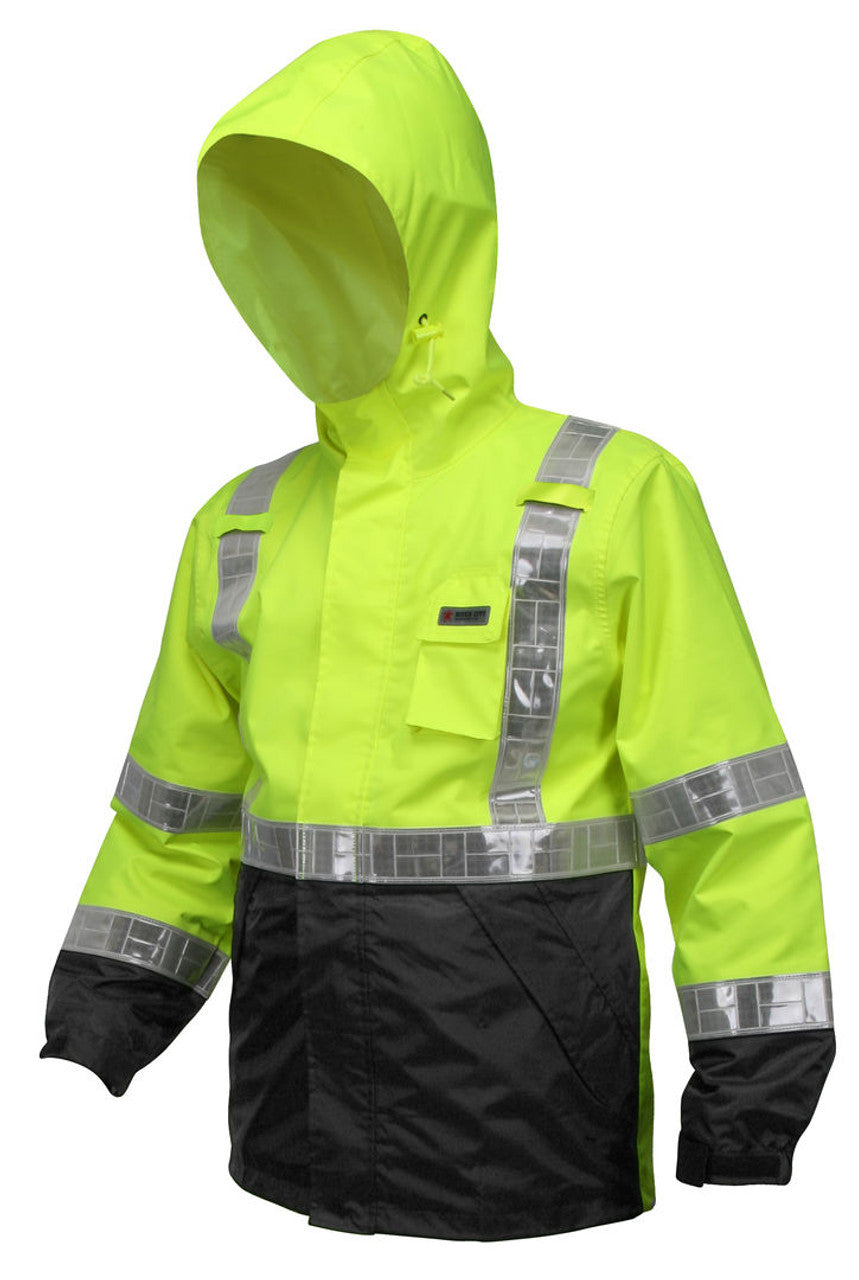 MCR Luminator® Hi Vis Rain Gear Jacket - Breathable Polyester / PU Hi Vis Clothing - Zippered Front Closure - Meets ANSI/ISEA 107 2020 Standard - Type R Class 3 Compliant