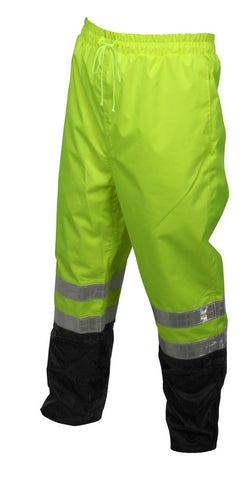 MCR Luminator® Series Hi-Vis Rain Gear - Breathable Polyester / PU Elastic Waist Pant - Waterproof Lime and Black Rain Pants - Meets ANSI/ISEA 107 2020 Standard - Type E Compliant