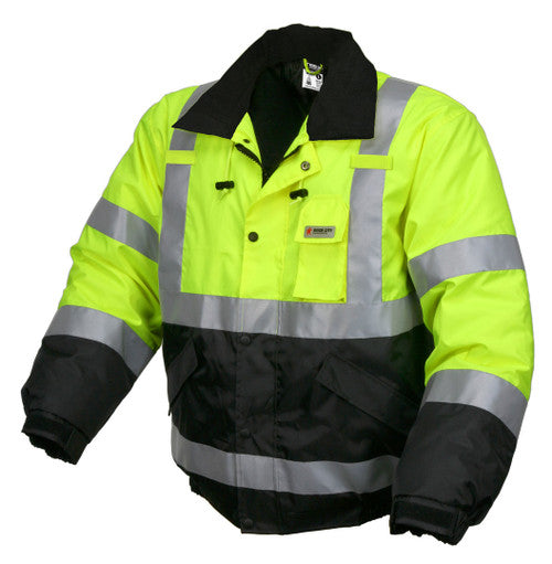 MCR Luminator® Hi-Vis Gear Two Tone Insulated Bomber Jacket Meets ANSI/ISEA 107 2020 Standard Type R Class 3 Compliant Insulated and Water Resistant