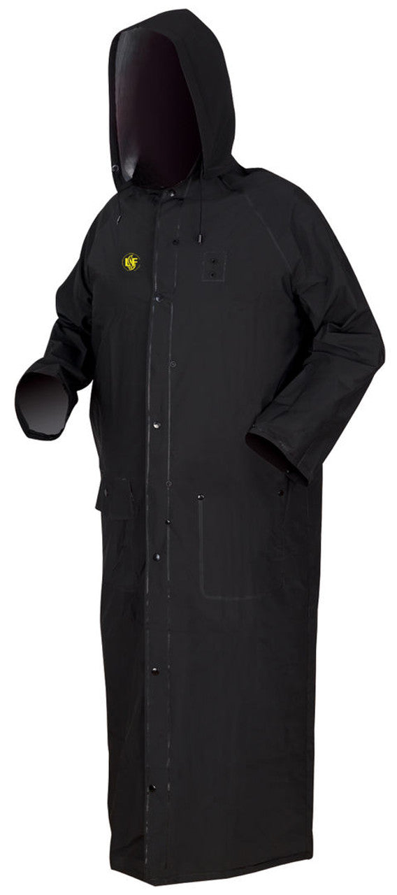 MCR Classic Plus Series Rain Gear - .35mm PVC / Polyester Material - Waterproof Ankle Length Black Raincoat - Detachable Hood and Corduroy Collar - Limited Flammability