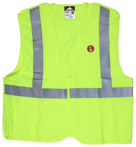 MCR Flame Resistant (FR) Safety Vest - Class 2 Break Away Pattern - Modacrylic Blend with 2 Inch Silver FR Stripes - ARC Rating of 5.4 cal / cm²