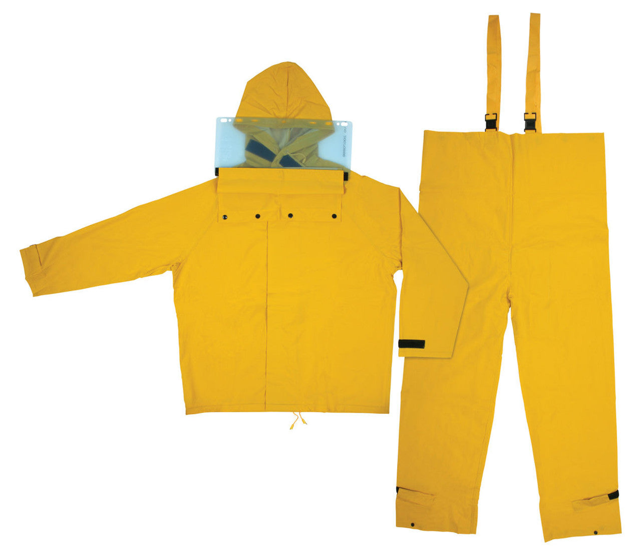 MCR Hydroblast Series Rain Gear - .35mm Yellow PVC / Polyester Rain Wear - 2 Piece Hydroblasting Rain Suit - Rain Jacket with Attached Hood and Bib Pants