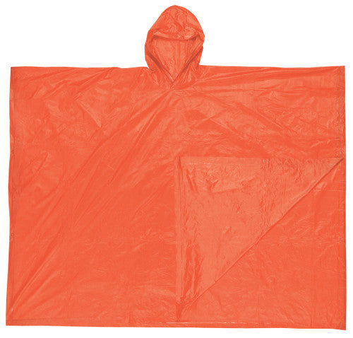 MCR Schooner Disposable Rain Poncho - .10mm PVC Material - Attached Hood - Convenient Tote Pouch - Orange - Part# O41