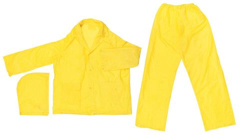MCR Zodiac Series Lightweight Rain Gear - .10mm Single Ply PVC Rainwear - 3 Piece Waterproof Yellow Rain Suit - Rain Jacket with Detachable Hood - Elastic Waist Pants