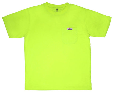 MCR Hi Visibility Safety Work T-Shirts - Soft Polyester Jersey Knit Fabric - Short Sleeve and Tagless Design - Fluorescent Lime