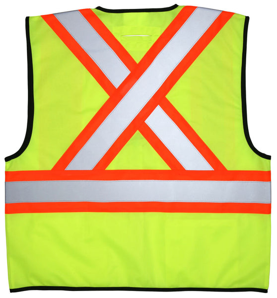 MCR Hi-Vis Reflective Lime Safety Vest - 4 Inch Orange Silver Stripes - Zipper Front Closure - Meets ANSI/ISEA 107 2020 Standards - Type R Class 2 Compliant - CSA Z96 Class 2 Level 2 Compliant