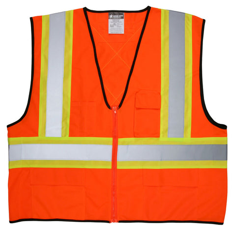 MCR Hi-Vis Reflective Orange Safety Vest - 4 Inch Lime Silver Stripes - Zipper Front Closure - Meets ANSI/ISEA 107 2020 Standard - Type R Class 2 Compliant - CSA Z96 Class 2 Level 2 Compliant