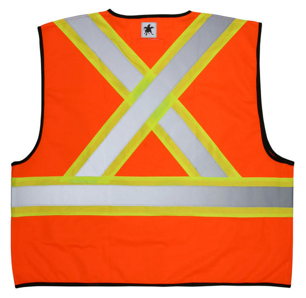 MCR Hi-Vis Reflective Orange Safety Vest - 4 Inch Lime Silver Stripes - Zipper Front Closure - Meets ANSI/ISEA 107 2020 Standard - Type R Class 2 Compliant - CSA Z96 Class 2 Level 2 Compliant