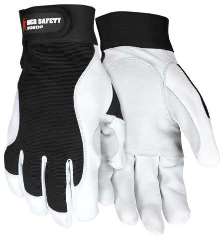 MCR Safety Mechanics Work Gloves - Rugged Grain Goatskin - Cowhide Double Palm - Adjustable Hook and Loop Closures - Reinforced Thumb Crotch - Kevlar® Aramid Lined Palm