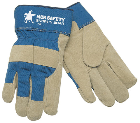 MCR Snort-N-Boar - Leather Palm Work Gloves - Premium A Grade Split Pigskin Leather - 2.5 Inch Rubberized Safety Cuff - Box of 12