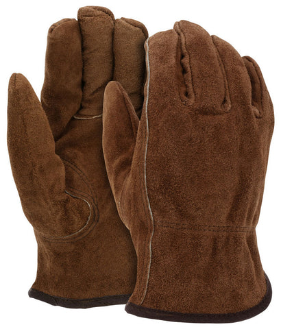 MCR Leather Driver Work Gloves Insulated Premium Brown Split Cow Leather Pile Lined, Keystone Thumb Pile lining offers warmth and comfort - Box of 12