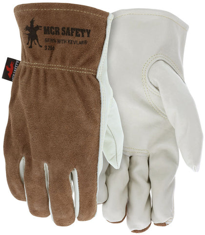 MCR Leather Drivers Work Gloves - Competitive Value (CV) C+ Grade - Grain Leather Palm and Split Leather Back - Keystone Thumb - Sewn with DuPont™ Kevlar® - Box of 12