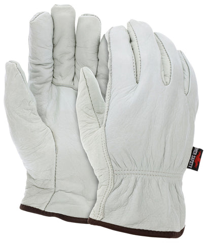 MCR Leather Driver Work Gloves - Select B Grade Grain Cowskin Leather - Fleece Insulated Gloves - Straight Thumb - Box of 12