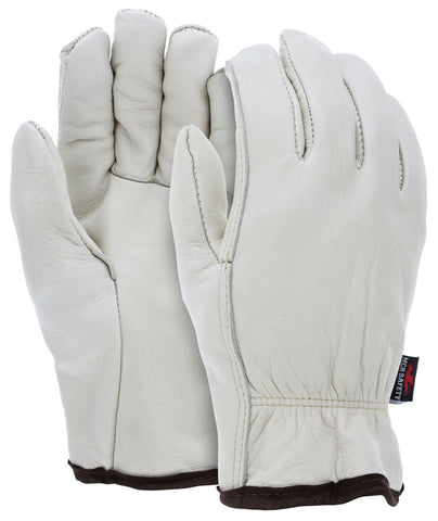 MCR Leather Drivers - Foam Lined Insulated Work Gloves - Premium Grade Grain Cowskin - Straight Thumb - Box of 12