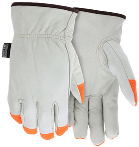 MCR Cowskin Leather Drivers Gloves -CV Grade Cowskin Leather - Insulated Gloves with Thermal Lining - Orange Accents on Fingertips - Keystone Thumb - Large - Box of 12 - Part# 3280LCHVSP