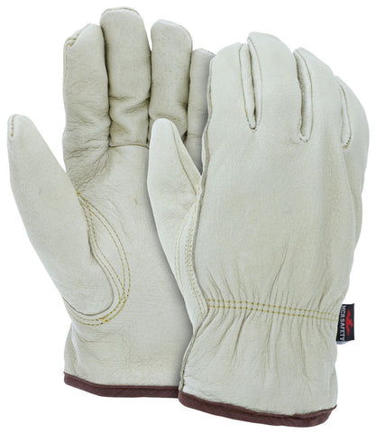 MCR Leather Drivers Work Gloves - Premium A Grade Grain Pigskin Leather - Insulated Gloves with Fleece Lining - Keystone Thumb - Box of 12