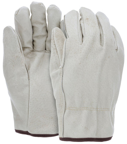 MCR Leather Drivers Work Gloves CV Grade Grain Pigskin Leather Insulated Gloves with Fleece Lining Straight Thumb - Box of 12