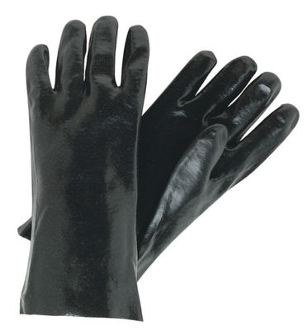 MCR Long PVC Coated Work Gloves - Single Dipped with Smooth Black PVC - Soft Interlock Lining - 14 Inch Length - Right Hand Only - Box of 12
