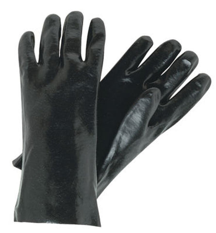 MCR Long PVC Coated Work Gloves - Single Dipped with Smooth Black PVC - Soft Interlock Lining - 14 Inch Length - Right Hand Only - Box of 12