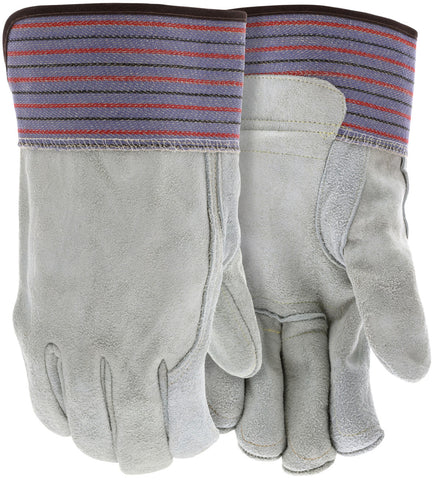 MCR Leather Work Gloves - Premium A Grade Split Leather - Inner Double Palm - Full Leather Back - Fleece Lined Palm - 2.5 Inch Rubberized Safety Cuff - Box of 12
