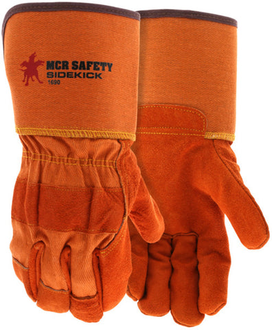 MCR Sidekick® Series Leather Palm Work Gloves - Premium A Grade Split Side Leather - 4.5 Inch Rubberized Gauntlet Cuff - Large - Box of 12 - Part# 1690