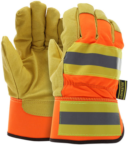 MCR Luminator® Insulated Leather Palm Work Gloves - 2.5 Inch Rubberized Safety Cuff - Hi-Visibility Back - Premium A Grade Grain Pigskin - Full 360 Thermosock® Lined for Warmth - Box of 12