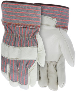 MCR Leather Palm Work Gloves - Competitive Value (CV) C+ Grade Grain Leather - 2.5 Inch Rubberized Safety Cuff - Box of 12
