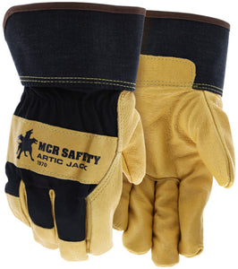 MCR Leather Palm Work Gloves - Premium A Grade Grain Pigskin - 2.5 Inch Rubberized Safety Cuff - Insulated Gloves with Full Sock Thermal Lining - Box of 12