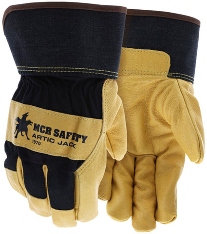 MCR Leather Palm Work Gloves - Premium A Grade Grain Pigskin - 2.5 Inch Rubberized Safety Cuff - Insulated Gloves with Full Sock Thermal Lining - Box of 12