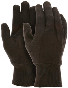 MCR Brown Jersey Work Gloves - Deluxe Heavy Weight Option - Clute Pattern with Knit Wrist - Cotton Polyester Blend - Brown Jersey Gloves are Good for Laundering - Box of 12