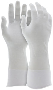 MCR Long White Inspectors Gloves - Reversible and Unhemmed - 100% Cotton Lisle - 14 Inch Length - Straight Thumb - Case of 100