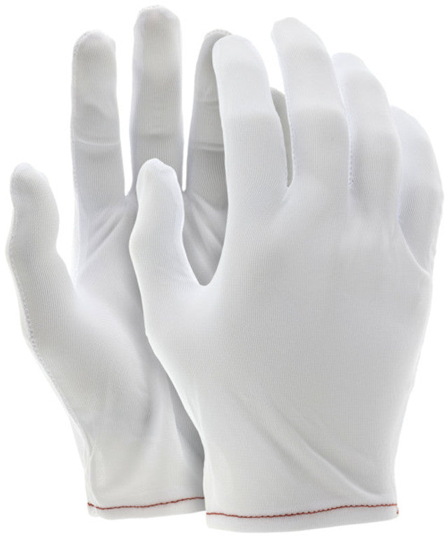 MCR White Inspectors Gloves - Reversible and Hemmed - 100% Nylon - Low Lint - Straight Thumb - Box of 12